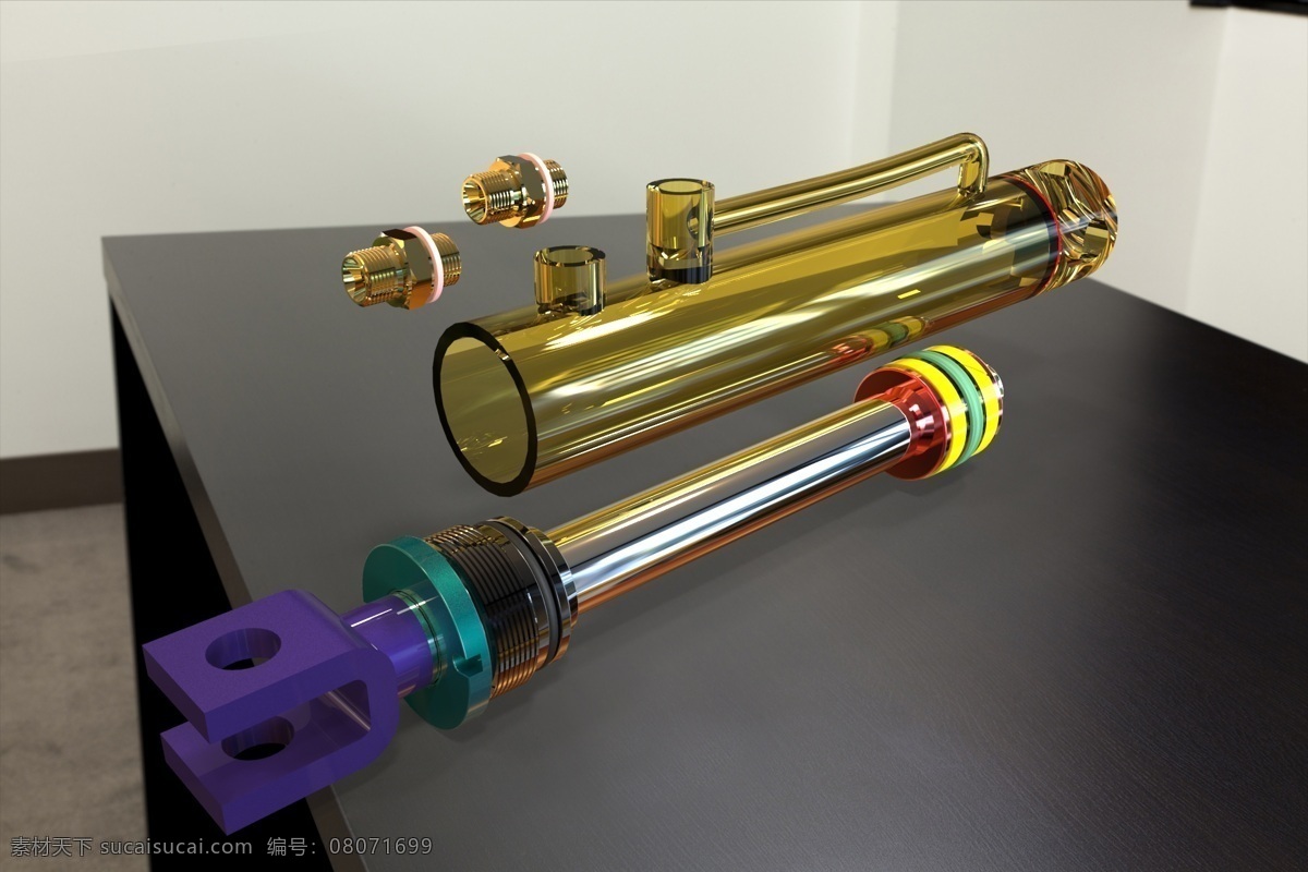 液压油缸 爆炸 视图 公羊 作动器 液压 3d模型素材 建筑模型