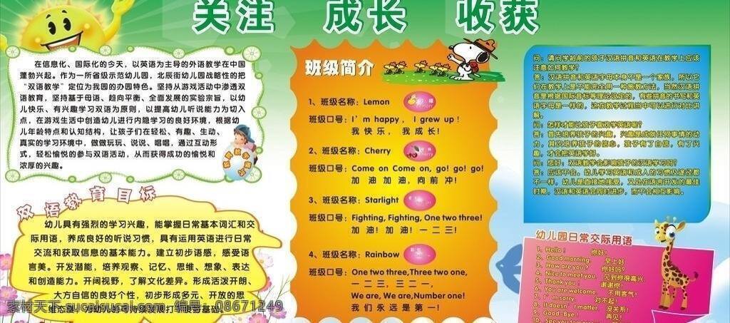 边框 长颈鹿 成长 狗 关注 花 卡通 鸟 双语 幼儿园 展板 收获 太阳 娃娃 球 云 阳光 英语 教育目标 班级简介 教育模式 展板模板 矢量 其他展板设计