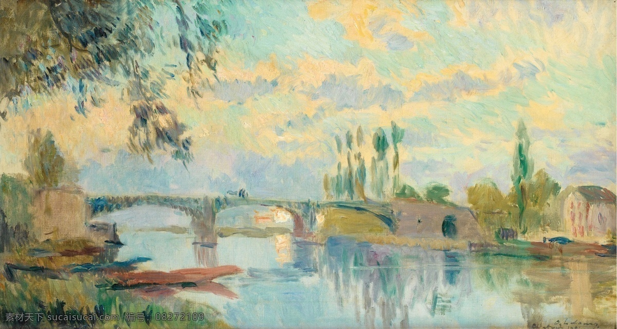 风景 油画 风景油画 河流 湖泊 绘画书法 欧洲小镇 桥梁 文化艺术 欧洲风光 小桥 小溪 小河 油画绘画 家居装饰素材
