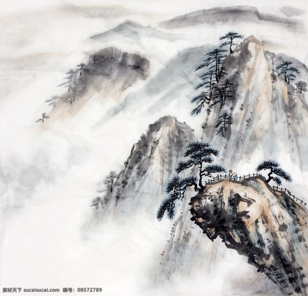 高山 上 松树 水墨画 水墨 山 山峰 水墨风景 风景 国画 高清图片 书画文字 文化艺术