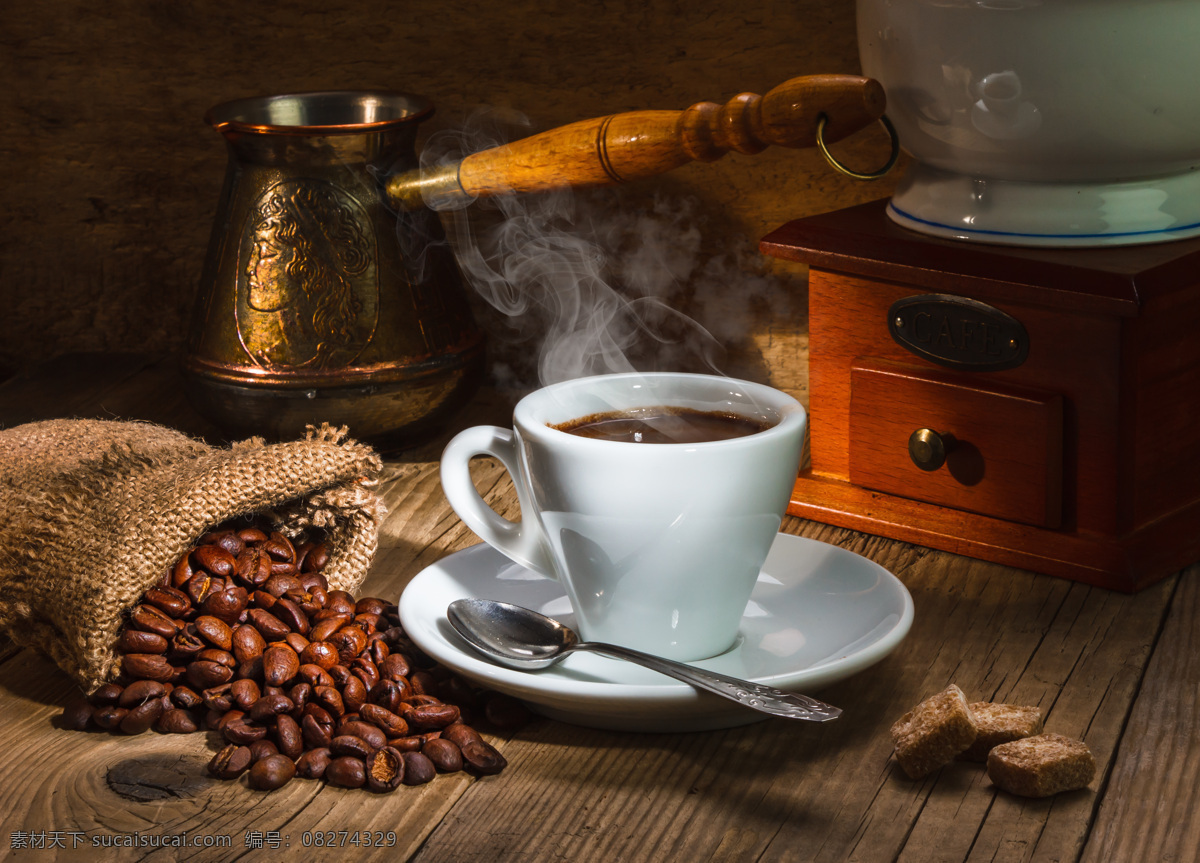 热 咖啡 可可豆 咖啡豆 杯子 香浓的咖啡 热咖啡 研磨机 餐饮 咖啡背景 咖啡图片 餐饮美食