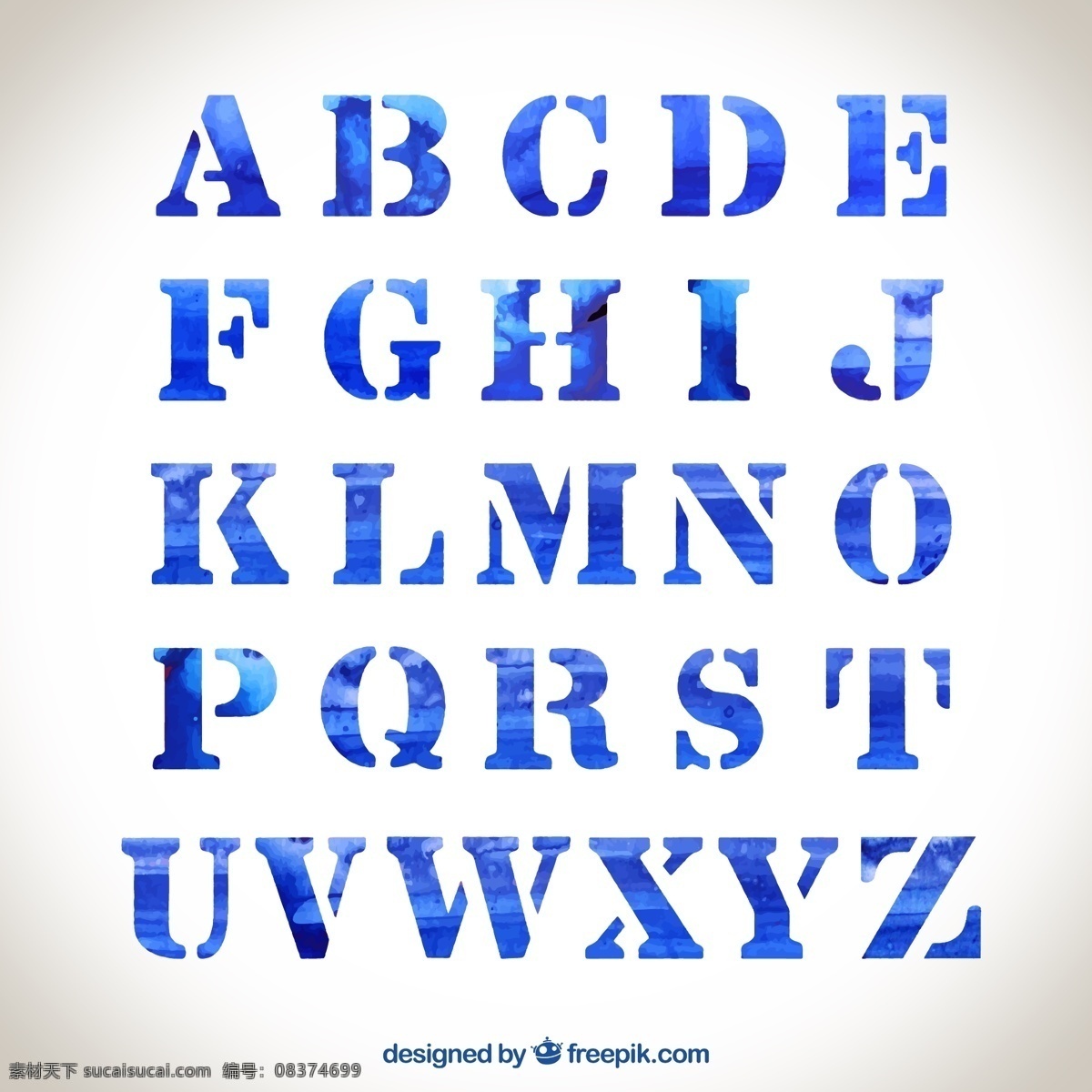 蓝色 水彩 字母 矢量 变形字母 创意字母 拼音 时尚字母 艺术字母 英文