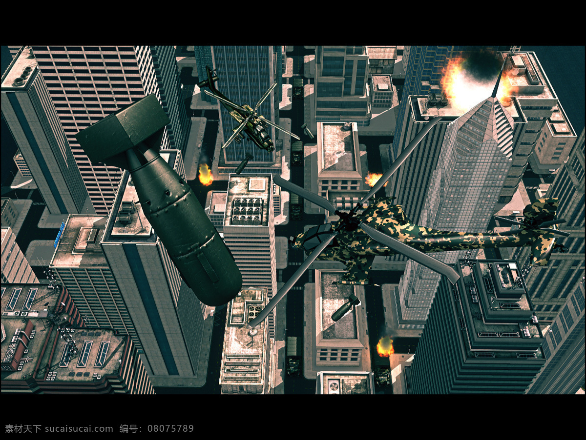 3d 城市 动漫动画 风景漫画 火焰 炸弹 直升机 现代 战争 设计素材 模板下载 现代战争 卡通 动漫 可爱