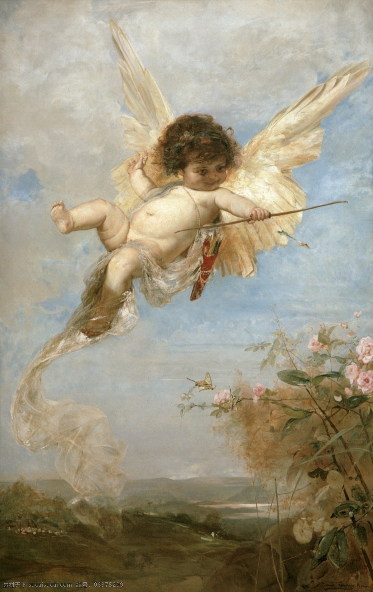 尤利 乌斯 克朗 伯格 作品 丘比特 希腊神话 爱神 爱之箭 小天使 俏皮可爱 19世纪油画 油画 文化艺术 绘画书法