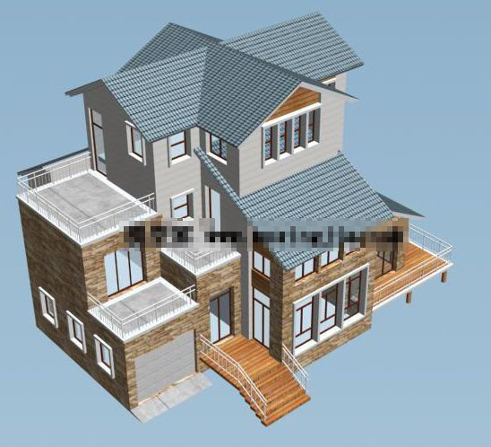 独 栋 大型 别墅 模型 3d 建筑 造型 3d模型素材 建筑模型