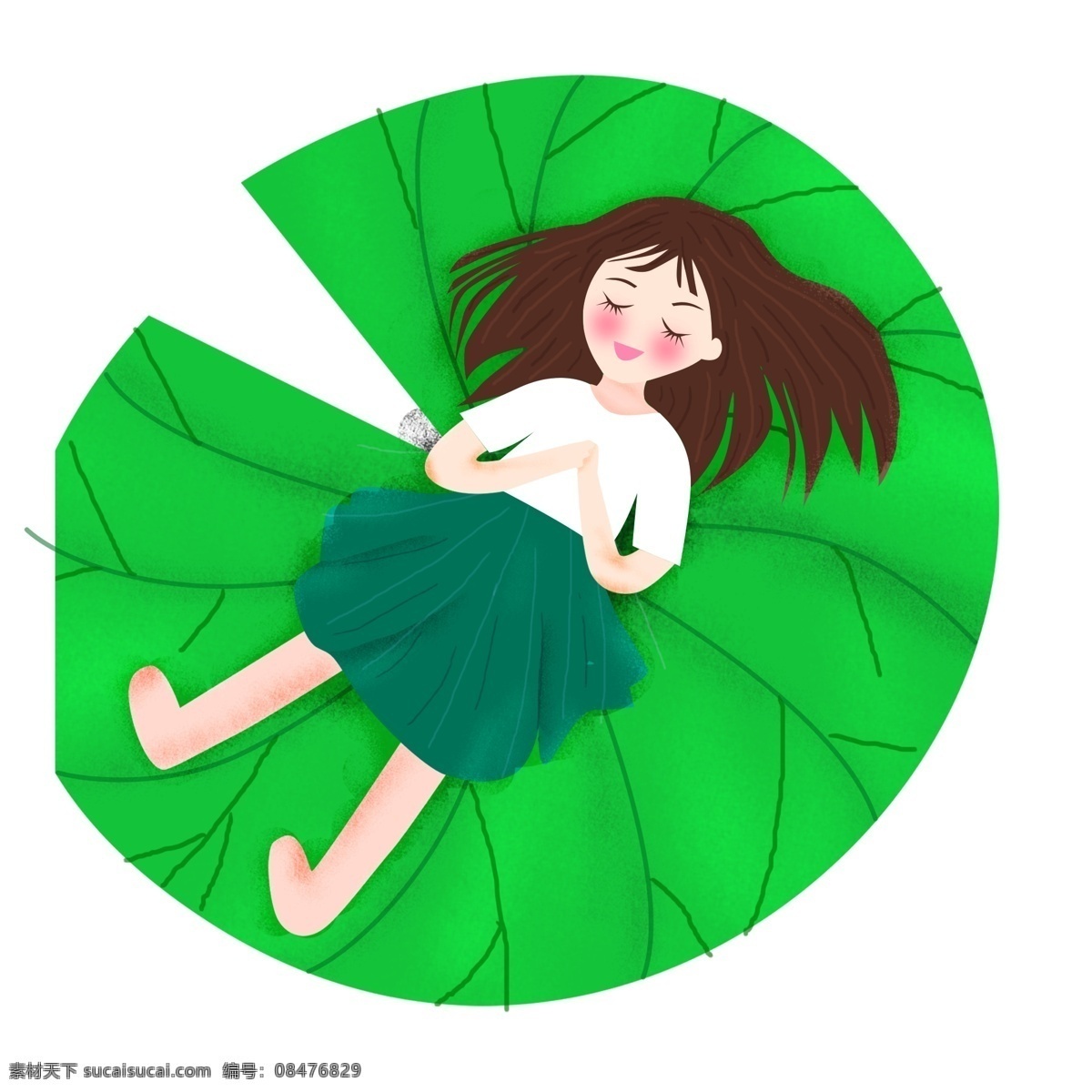 绿色 唯美 漂亮 女孩 免 抠 元素 长发女孩 时尚 插画元素 png元素 清新 荷叶