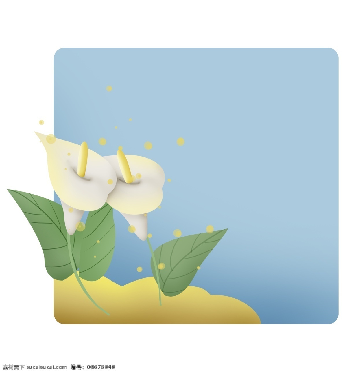 马蹄莲 方形 标题 框 马蹄莲对话框 春天文字框 春季 白色马蹄莲 立体文字框 植物 叶子 春天标题框 花朵 绿色