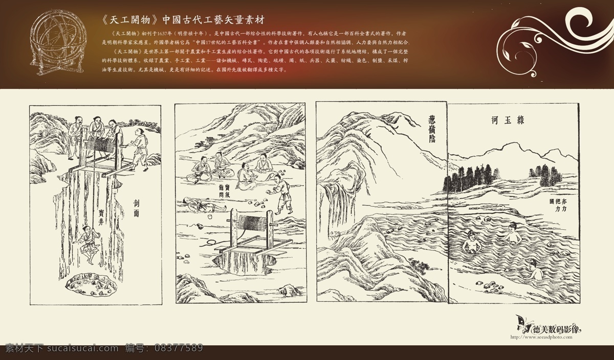 天工 开 物 中国 古代工艺 矢量 天工开物 珍藏素材 耕田 牛 人物 风车 设计艺术 水车 山水 水稻 丝织 收割 水井 传统 古代 古人 中国风 矢量素材 古代矢量 工艺 技艺 系列 其他矢量