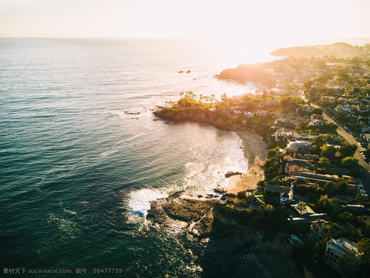 大海 海洋 海岸 沙滩 森林 树木 浪花 自然景观 自然风景 风景素材 夕阳 傍晚