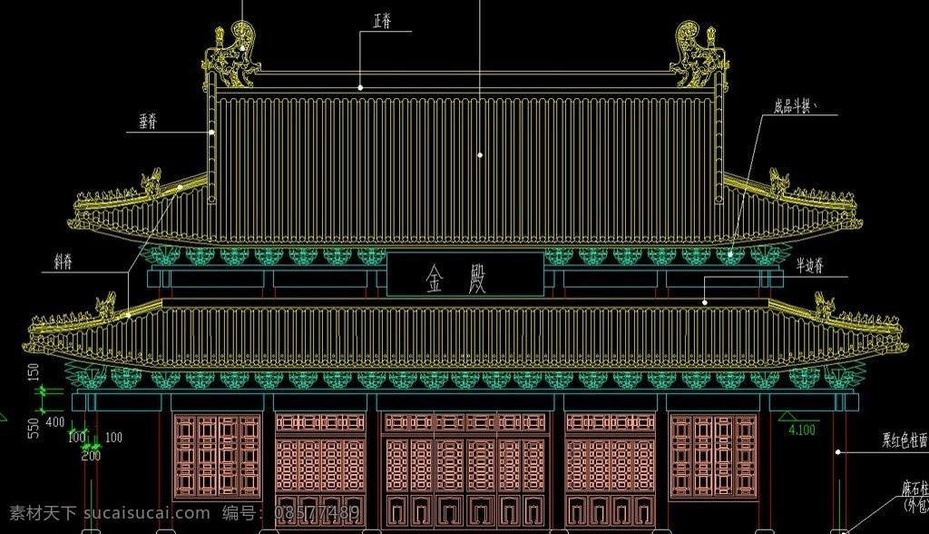 金殿正立面图 宗教建筑 寺庙 和尚 尼姑庵 罗汉 大雄宝殿 弥勒 观音 佛教 宗教 建筑 cad 图 建筑设计 环境设计 源文件 dwg