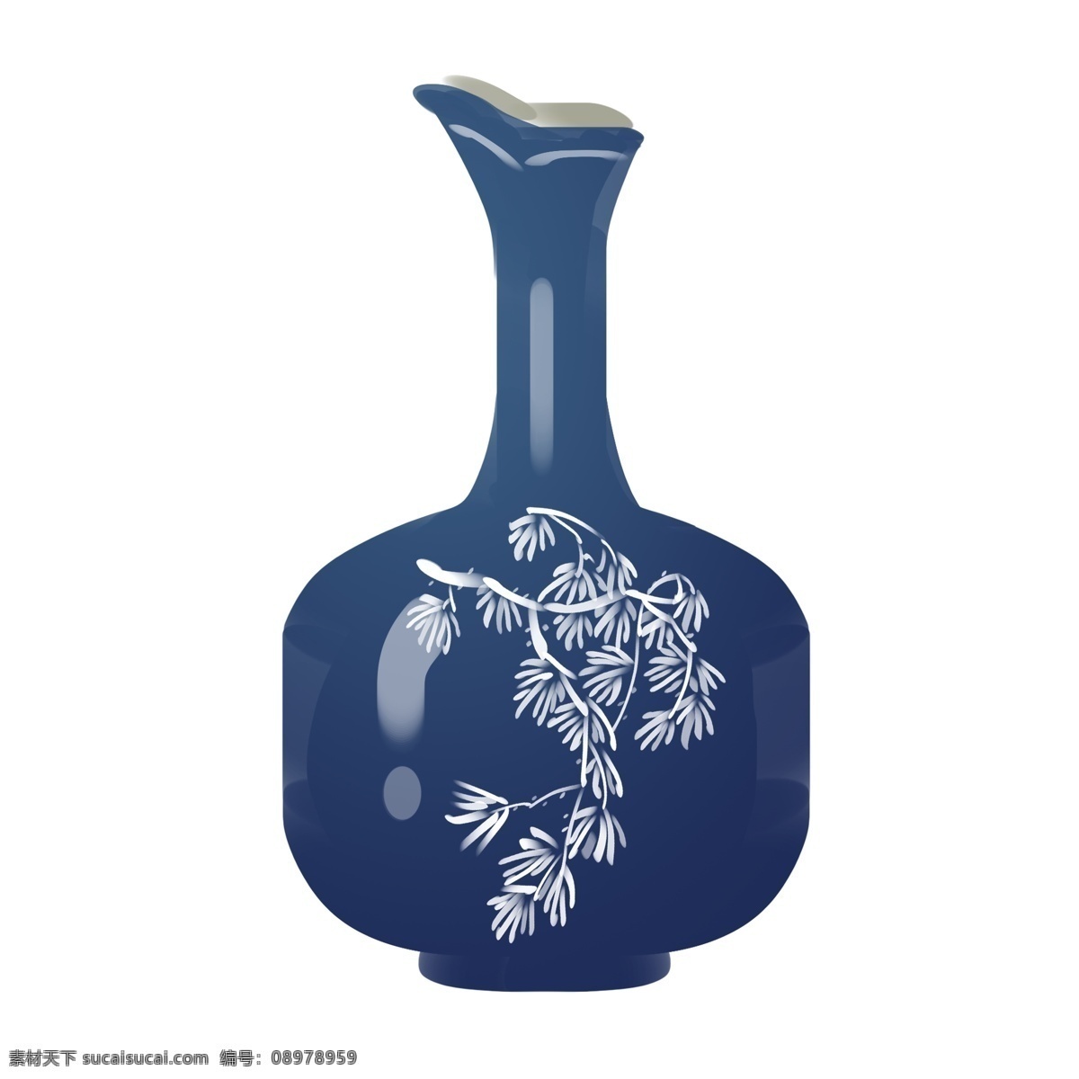 手绘 深蓝色 瓷瓶 插画 瓷器 精美 花瓶 古风 文物 手绘瓷瓶 白色花纹瓷瓶 陶瓷酒瓶 彩釉