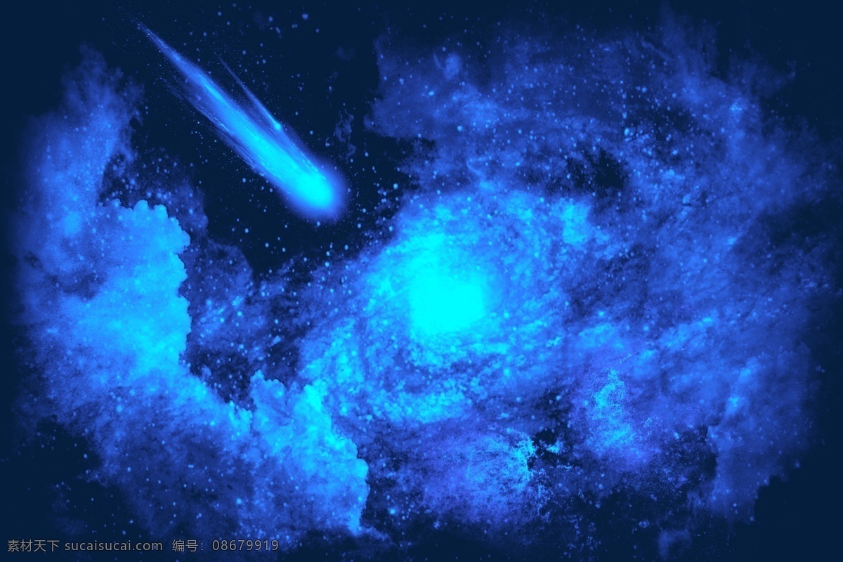 创意 蓝色 划过 流星 彗星 奥妙 宇宙 云雾 矢量 星球 奇妙 手绘 场景 星空 炫酷 云 免抠png
