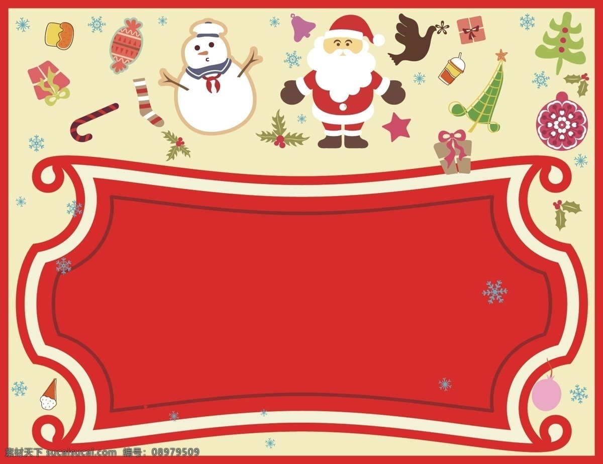矢量 创意 卡通 圣诞节 小 物件 背景 欧式 边框 手绘 小物件 圣诞老人 雪人 海报 童趣