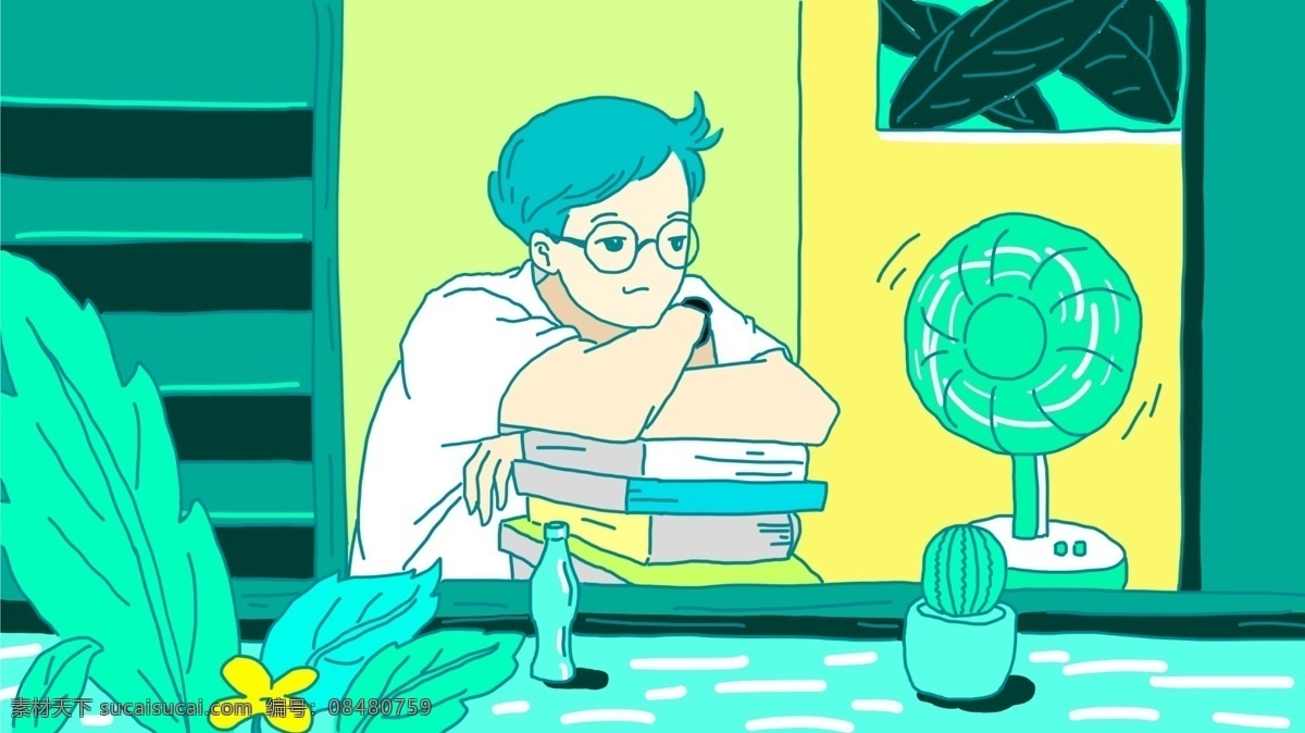 原创 手绘 夏天 夜晚 清新 插画 美好 夏季 你好 朋友圈配图 公众号插图