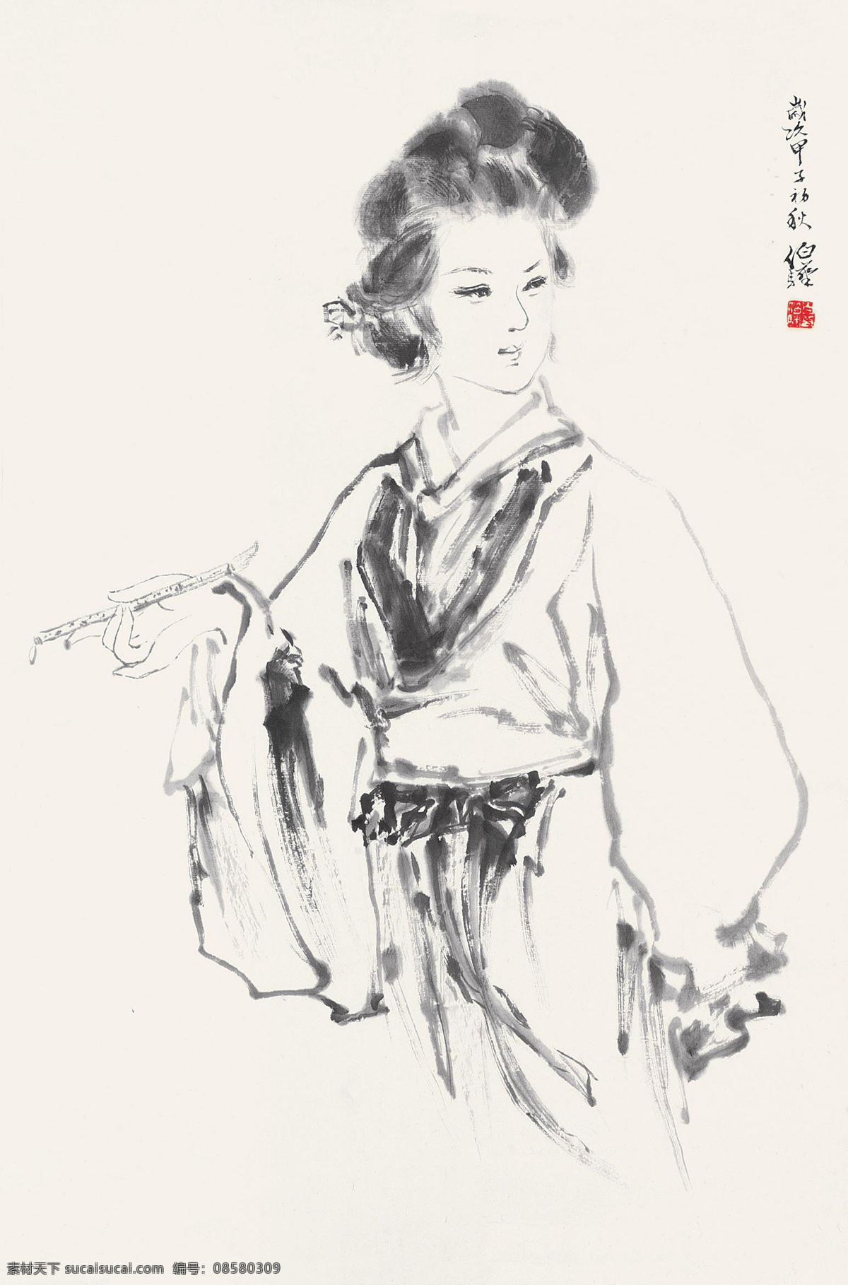 水墨人物 国画 白伯骅 团扇 仕女 古典美女 人物 绘画书法 文化艺术