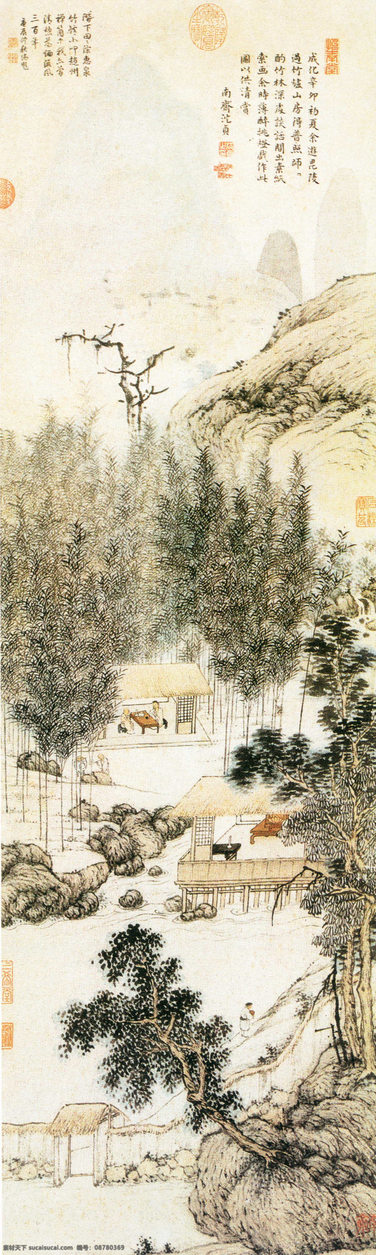 山水 名画 书 竹 炉 山房 图 古画 山水画 山水名画书画 书画真迹 中国水墨画 竹炉山房图 名家沈贞作品 文化艺术