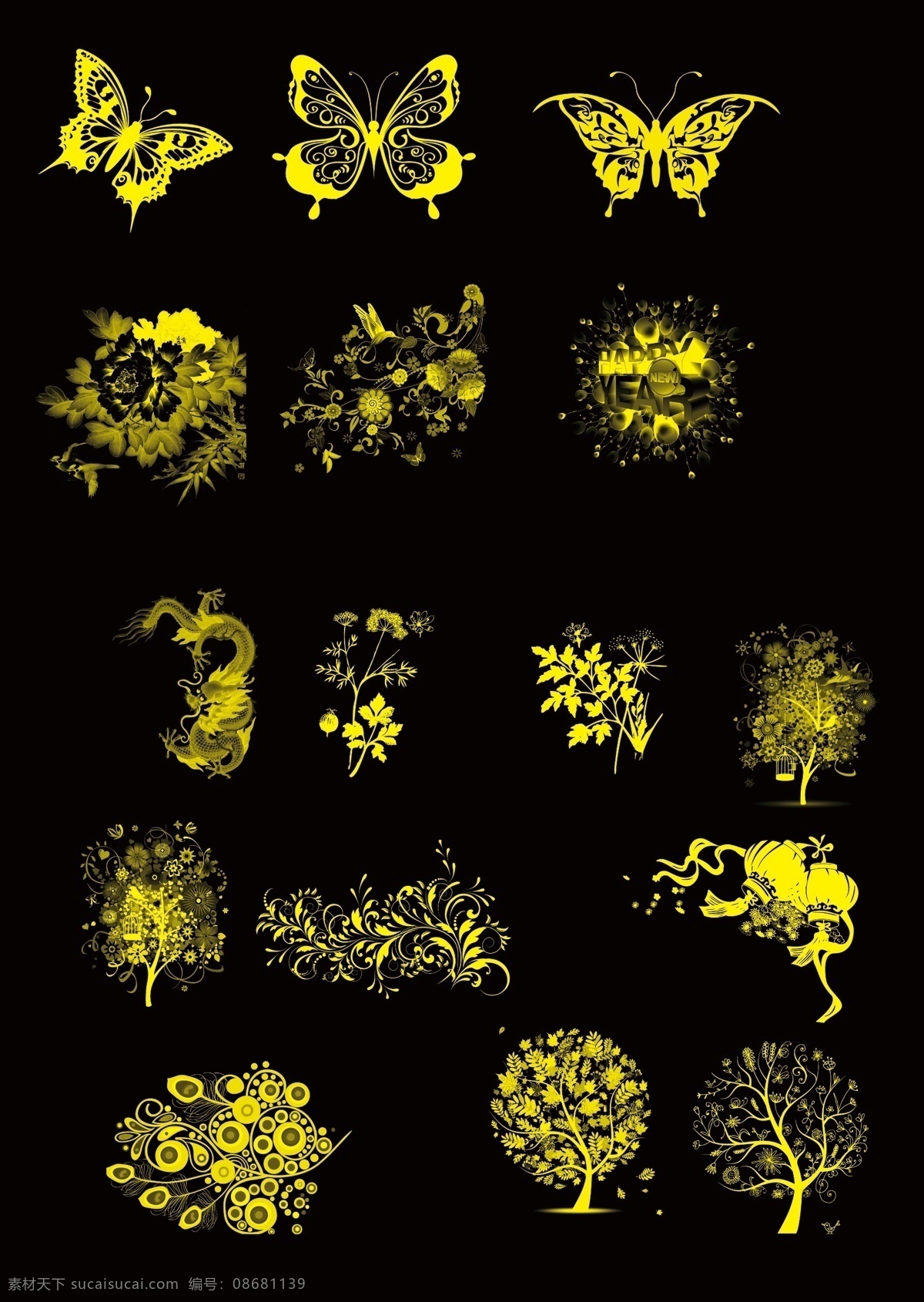 笔刷 效果 灯笼 蝴蝶 花 树 psd源文件