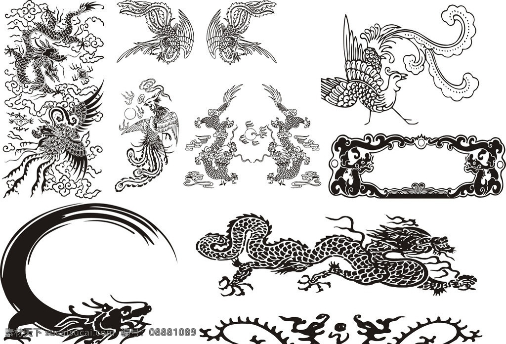 中国 传统 动物 花纹 传统动物花纹 动物花纹 底纹 动物矢量 龙 凤 凤凰 底纹背景 底纹边框 矢量