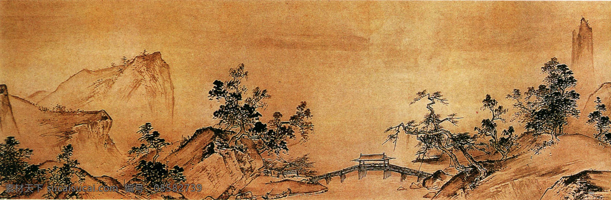 国画 精品 小桥流水 河流 名画 名品 水墨画 小桥