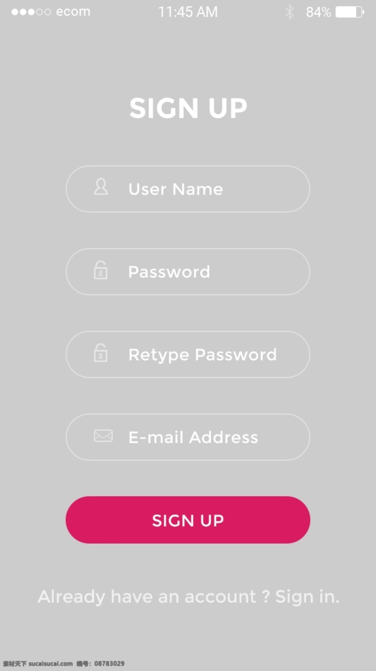 红色 扁平 移动 app 注册 界面 模板 app注册页 账号 密码 输入 框