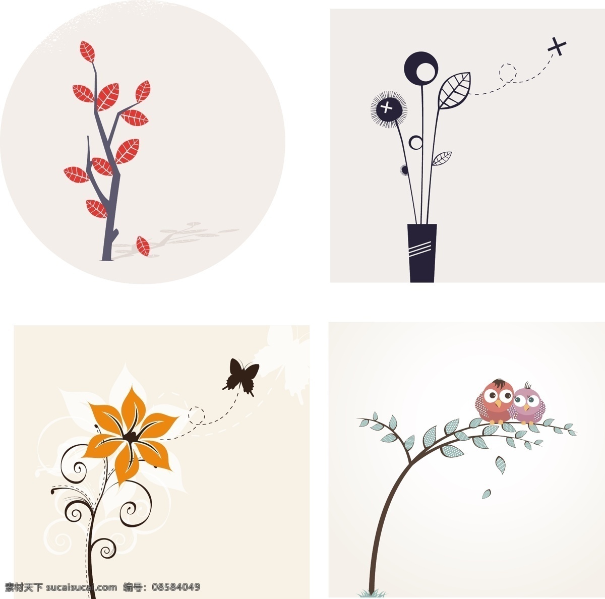背景 插画 底纹 底纹背景 底纹边框 蝴蝶 花纹 可爱 时尚 树木 小鸟 矢量 模板下载 手绘 花朵 插画集