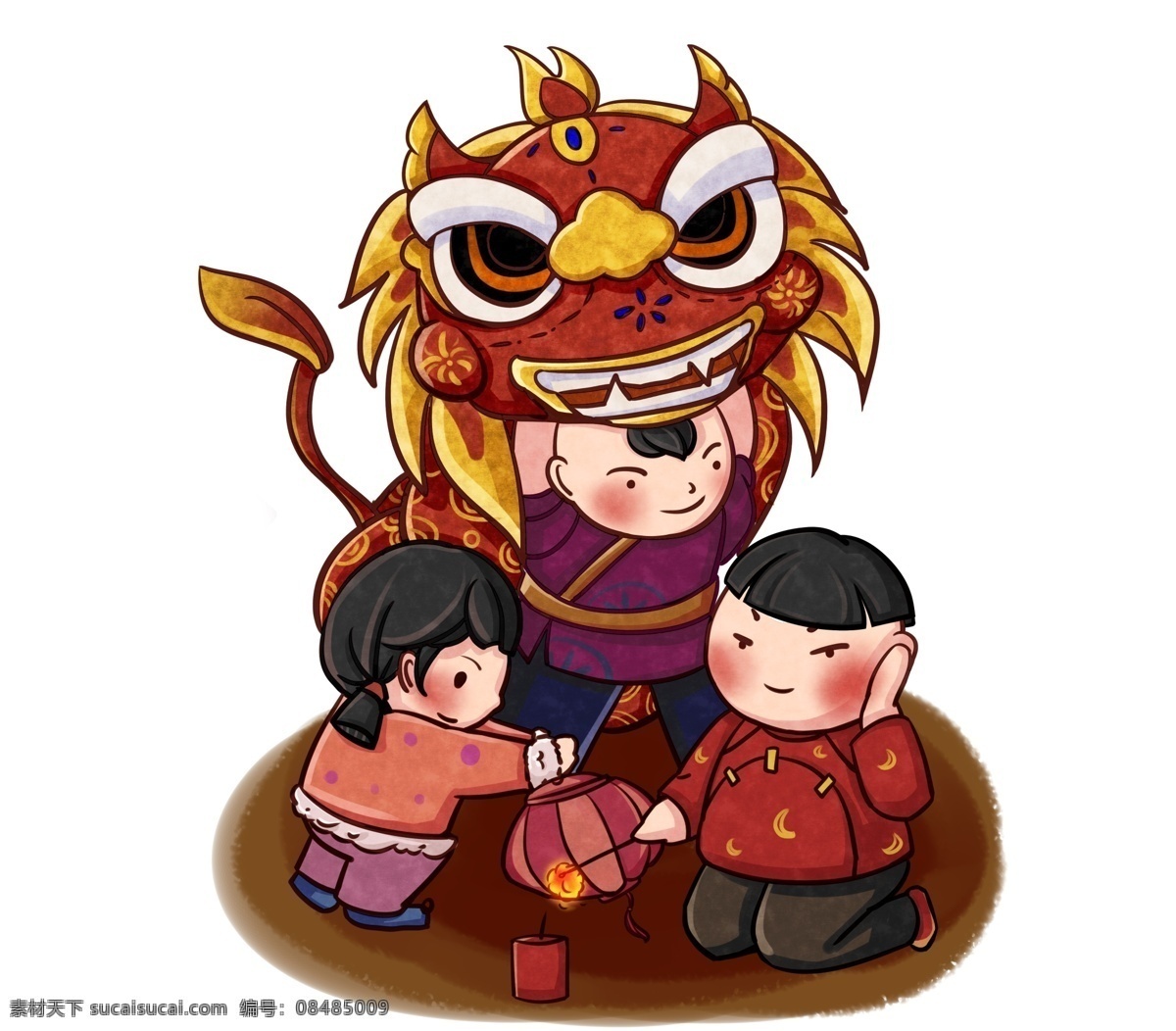 新年 红色 儿童 插画 过年 放 烟花 舞 狮子 格式 儿童插画 灯笼 喜庆 玩耍 舞狮子 免扣 做游戏 放烟花 放鞭炮 除夕