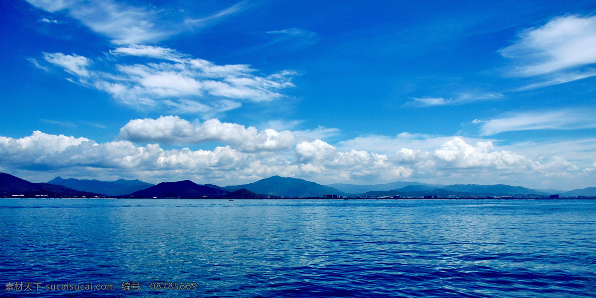 蓝天大海 蓝天 白云 大海 远山 海洋 海面 自然风景 自然景观