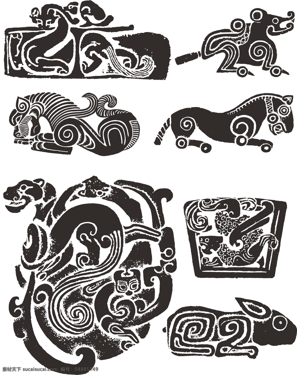 传统 吉祥 纹样 雕刻 传统纹样 动物纹样 龙虎 矢量图 花纹花边