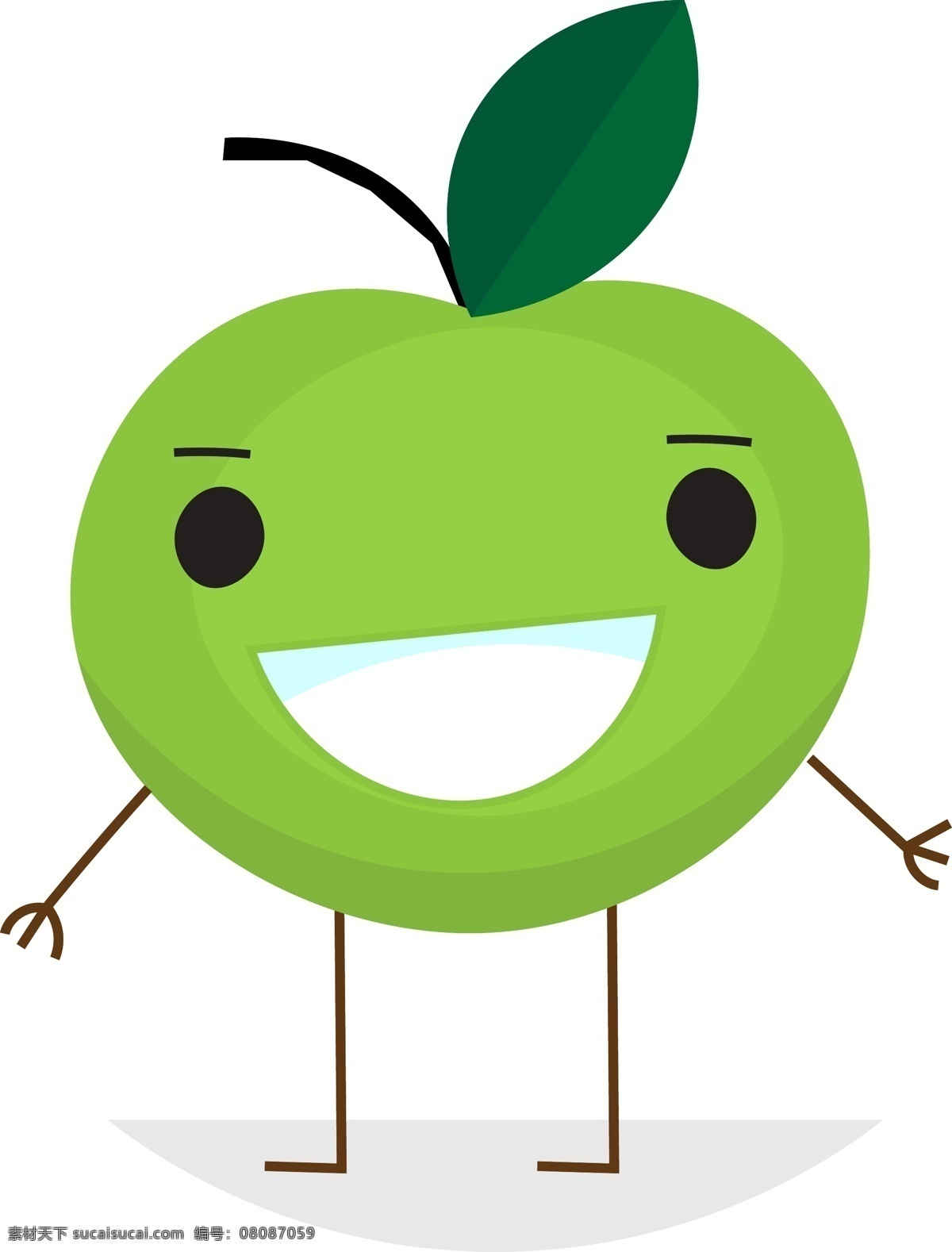 矢量 手绘 卡通 青苹果 苹果 卡通苹果 卡通水果 水果人物 卡通青苹果 手绘水果