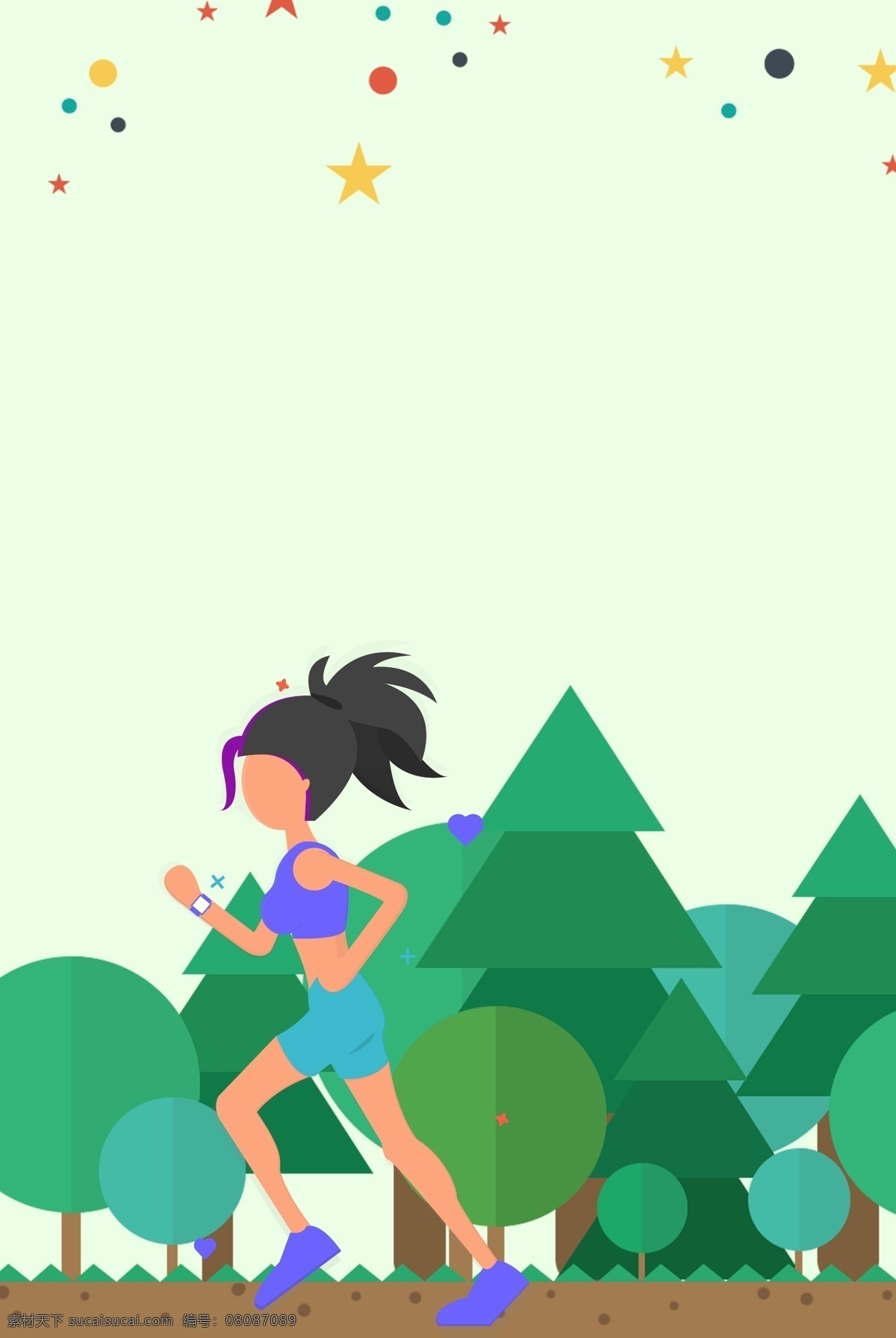 女子 户外 早晨 跑步 平面 简约 树木 锻炼 养身 森林