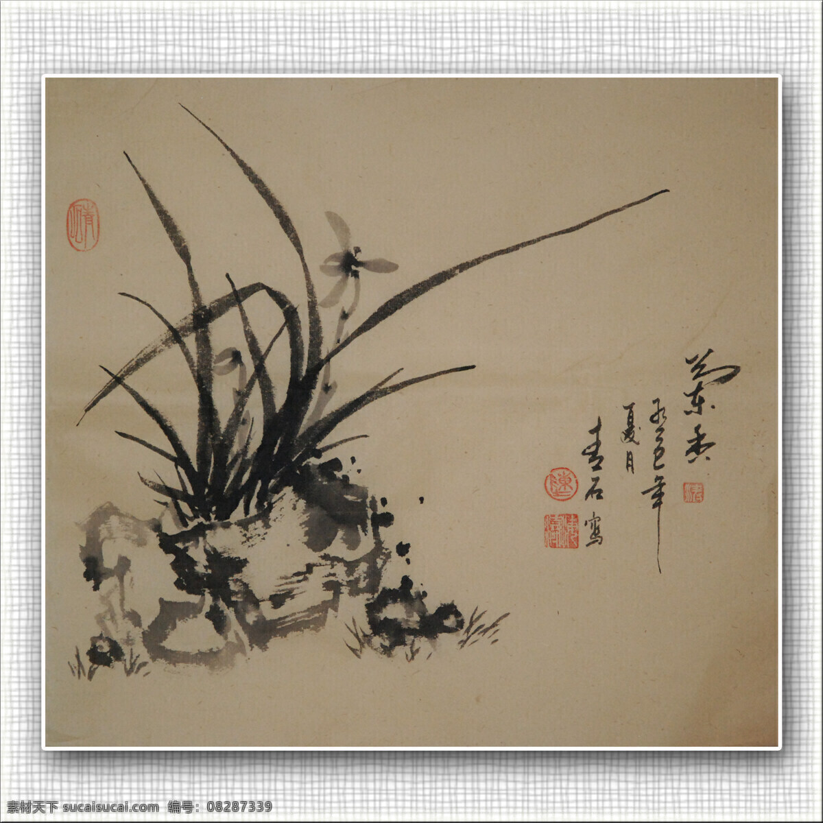 国画 绘画书法 兰花 文化艺术 文字 印章 青石 兰花设计素材 兰花模板下载 青石国画兰花 装饰素材 雕刻 图案