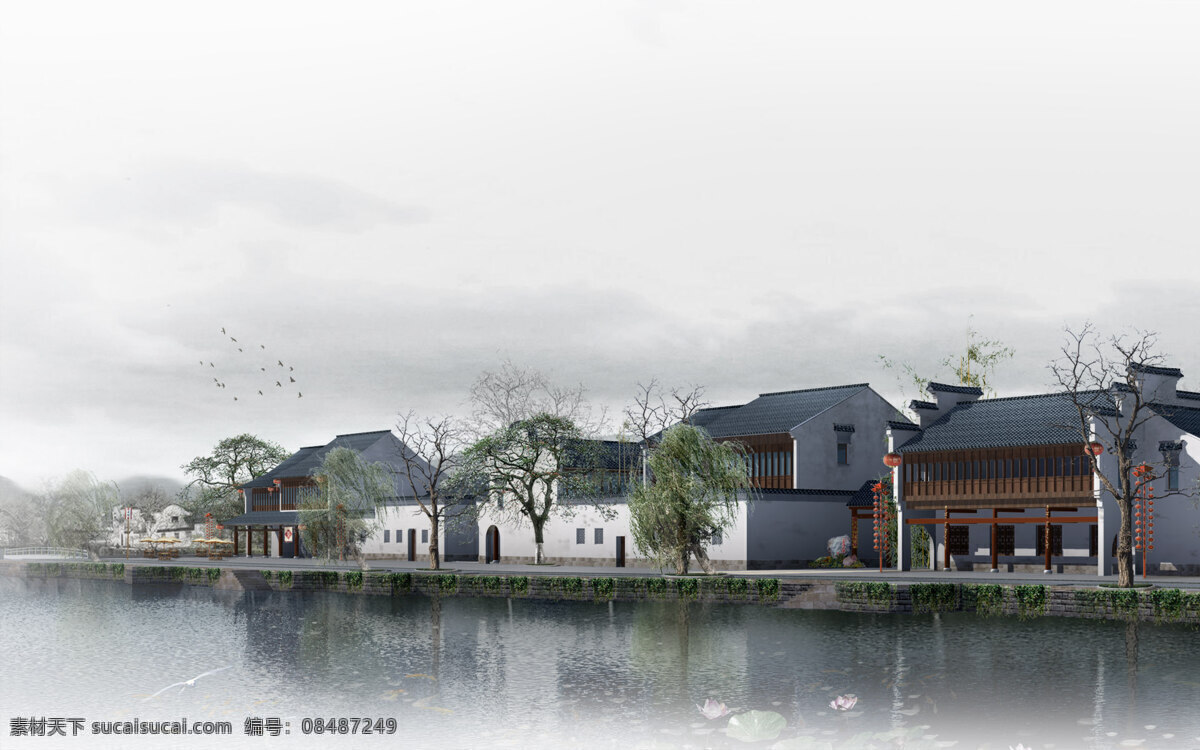 古风 江南风景 建筑 风光 中国 江南 水墨 复古 深色 墨染 水边 风景 房子 小镇 建筑设计 环境设计