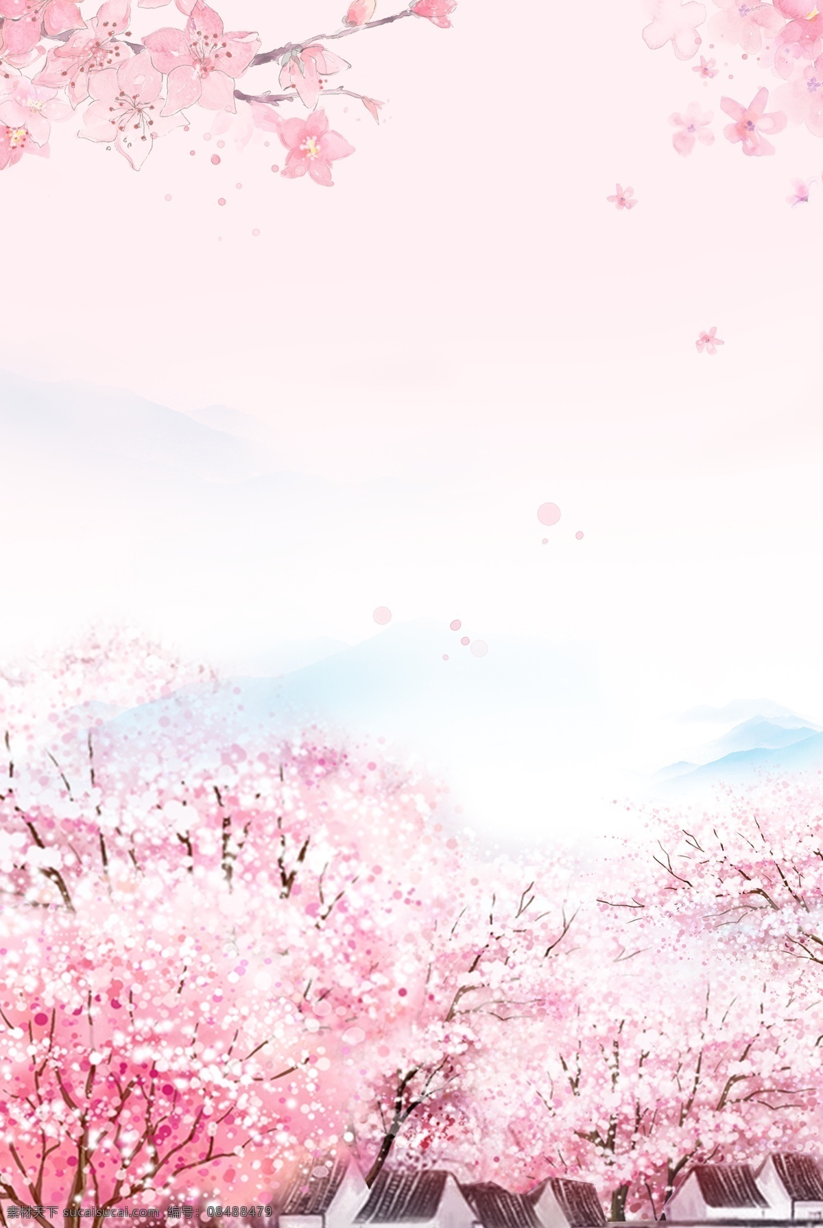 唯美 浪漫 樱花节 背景 樱花 花朵 樱花林 清新 手绘 卡通 樱花季