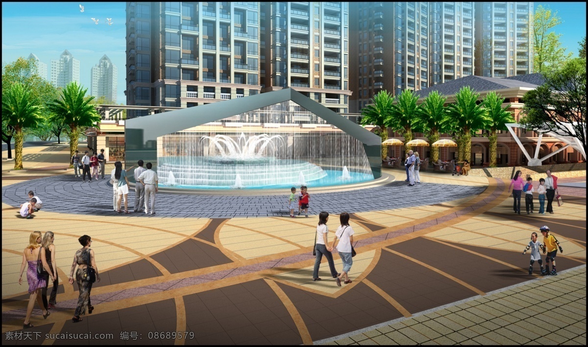 广场 景观 环境设计 景观设计 景观效果图 水景 园林效果图 源文件 广场景观 跌水池 水帘 家居装饰素材
