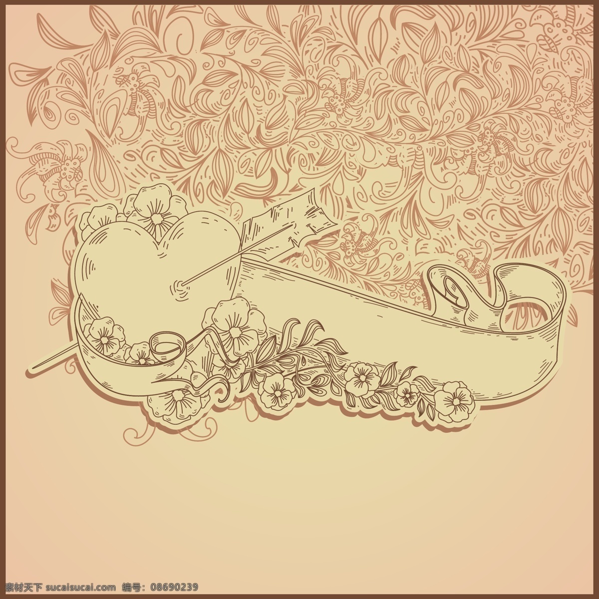矢量 线描 风格 花朵 花纹 小鸟 复古 怀旧 鸟类 矢量素材 枝头 矢量图 花纹花边