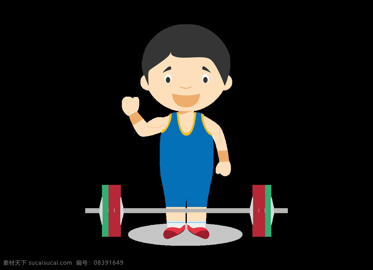 卡通 人物 举重 运动员 元素 运动会 男孩 蓝色 png元素 免抠元素 透明元素