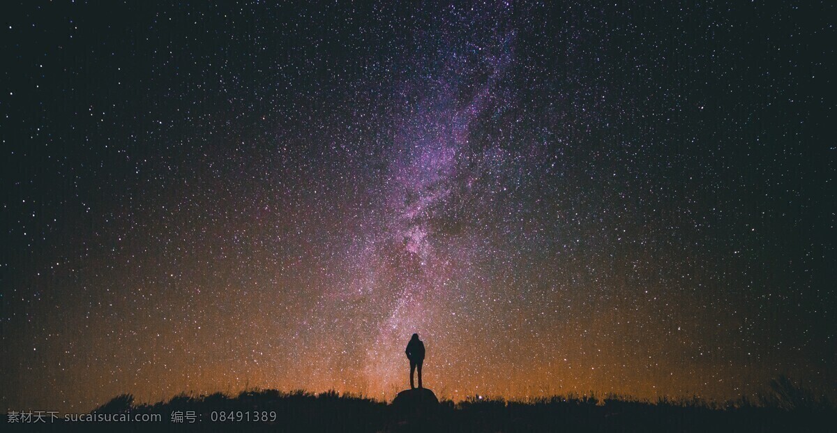 黑夜 星空 美景 广阔 极光 孤独的人 银河 自然景观 自然风景