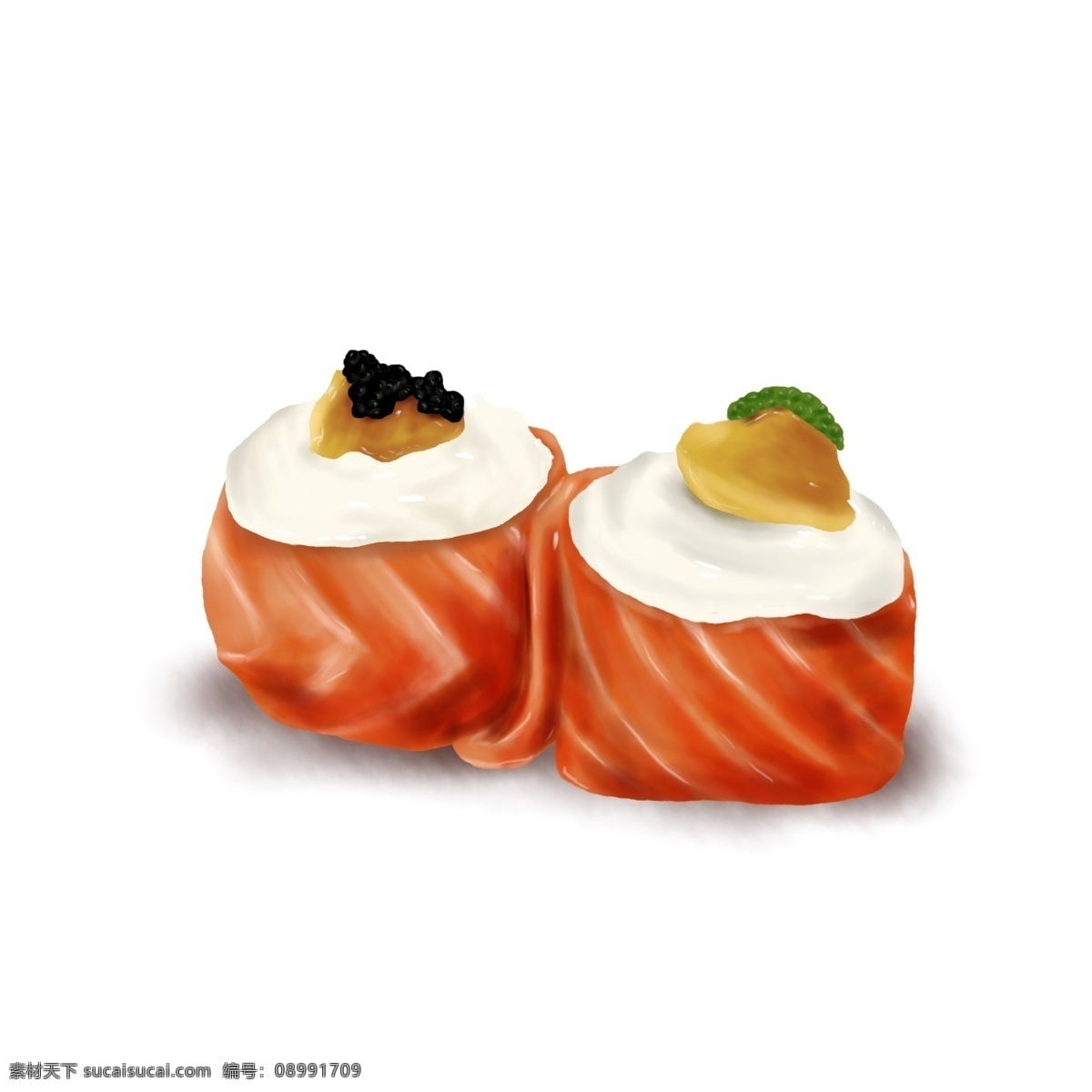 手绘 美食 日 料 海鲜 三文鱼 寿司 元素 日料
