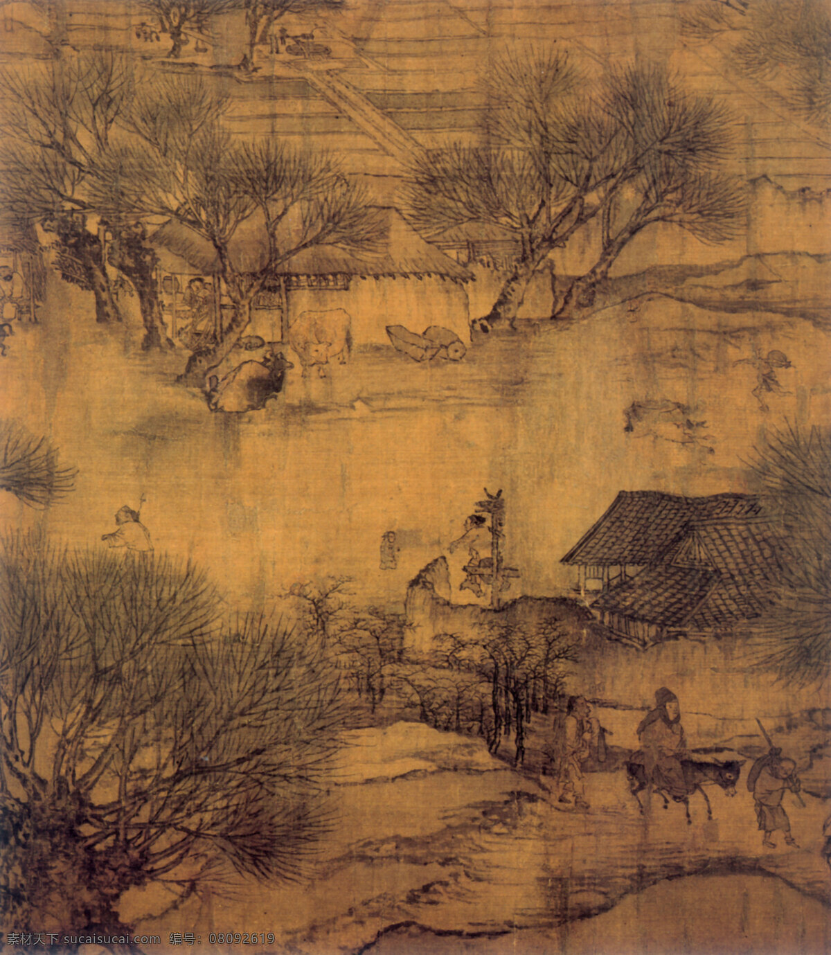 0018民俗 风情 人物画 古典藏画 设计素材 人物名画 书画美术 棕色