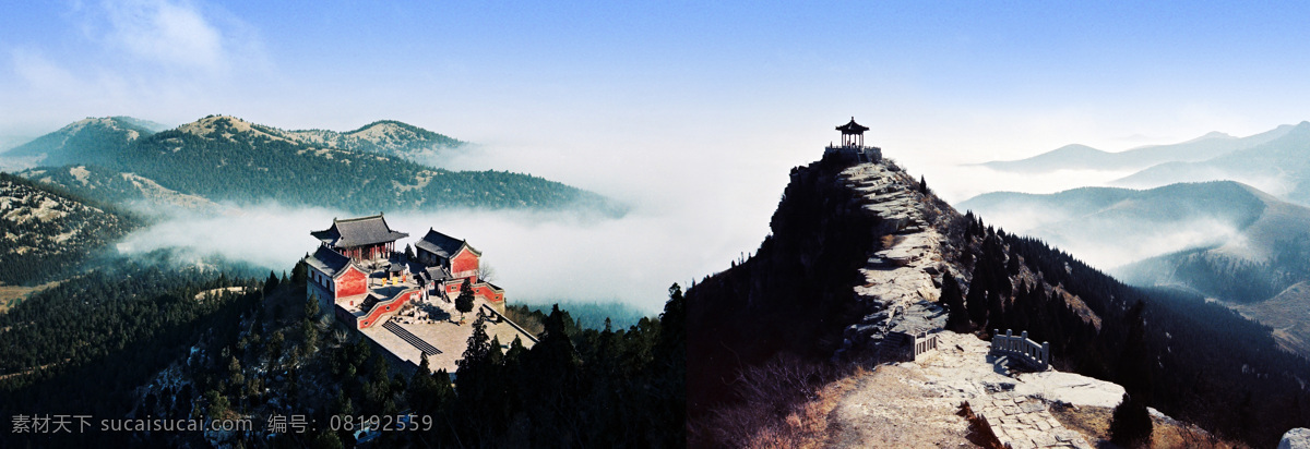青州市云门山 青州 云门山 望寿阁 云海 潍坊 寺庙 亭子 远山 国内旅游 旅游摄影