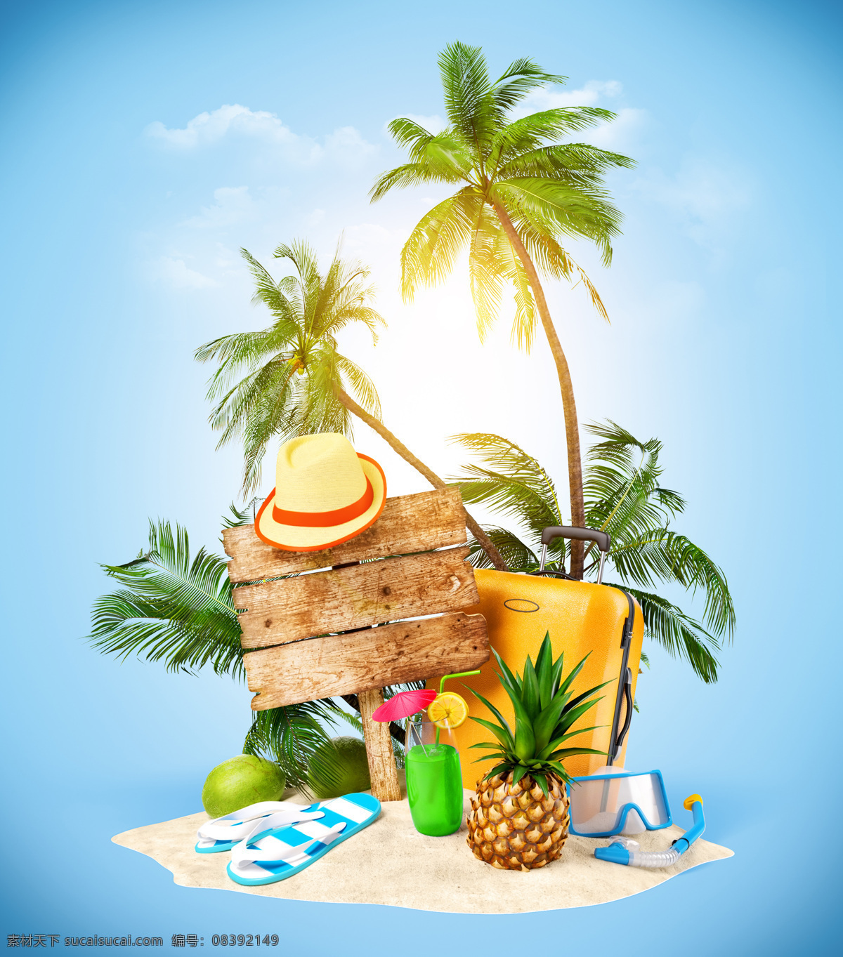 海边 旅行 创意 广告 海边旅游 夏季旅游 创意设计 创意广告 立体设计 3d设计 传单