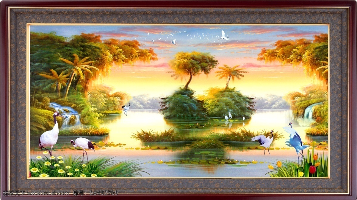 山水风景 风景画 风景油画 挂画 国画 国画山水 瀑布 山水画 山水瀑布 山水油画 天鹅 油画风景 油画山水 油画 无框画 装饰画 家居装饰素材 山水风景画