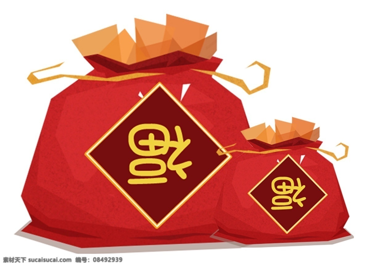 卡通红色福袋 卡通 礼物 礼品 几何 红色 福字 福到 吉祥