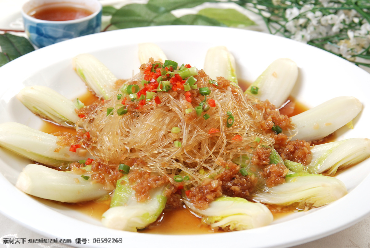 蒜 茸 粉丝 娃娃 菜 热菜 蒸菜 蒜茸 娃娃菜 葱花 白盘 蒜蓉 传统美食 餐饮美食