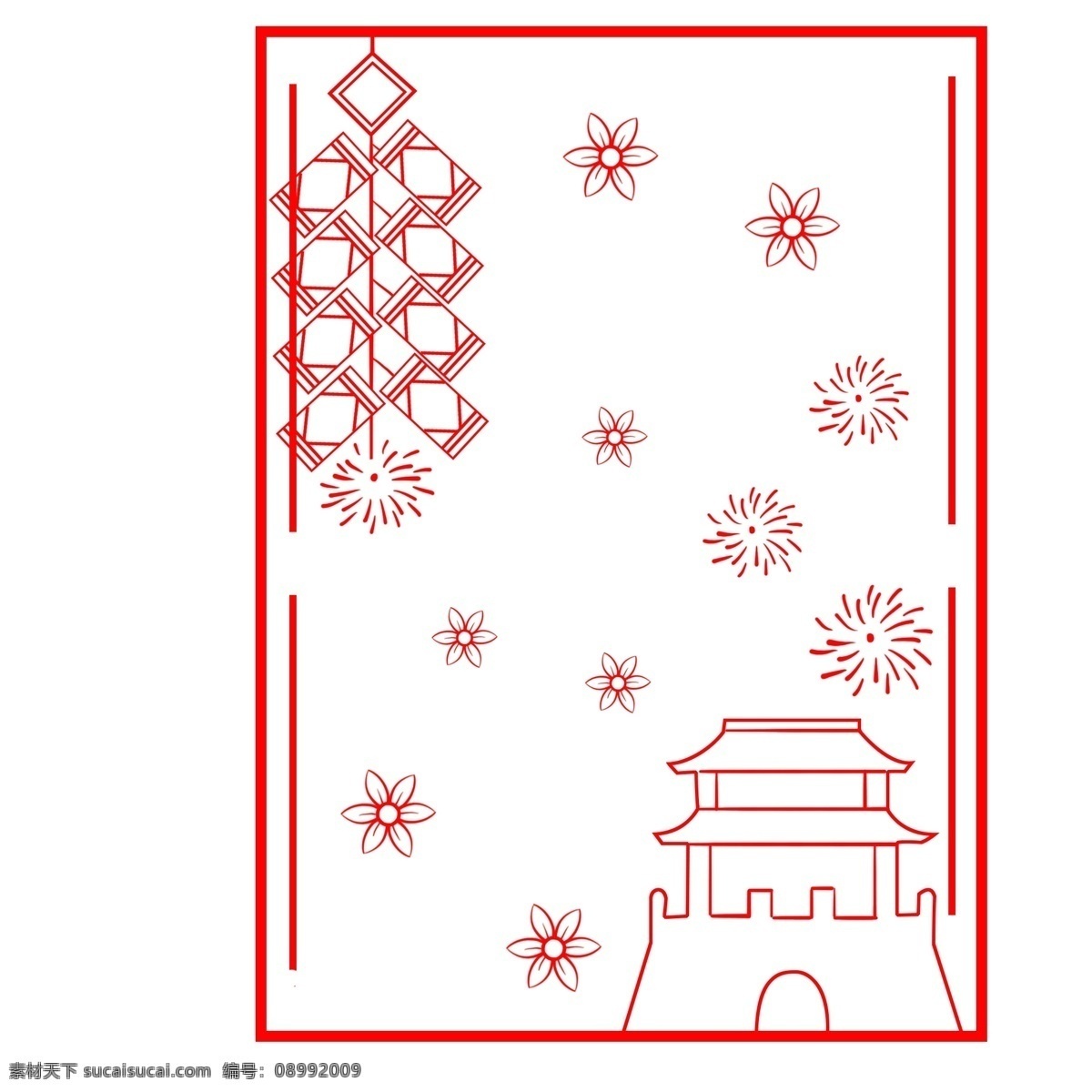 节日 底纹 边框 插画 节日边框 烟花底纹 花朵底纹 古风 城楼 放鞭炮边框 过年 元旦边框插画 新年边框