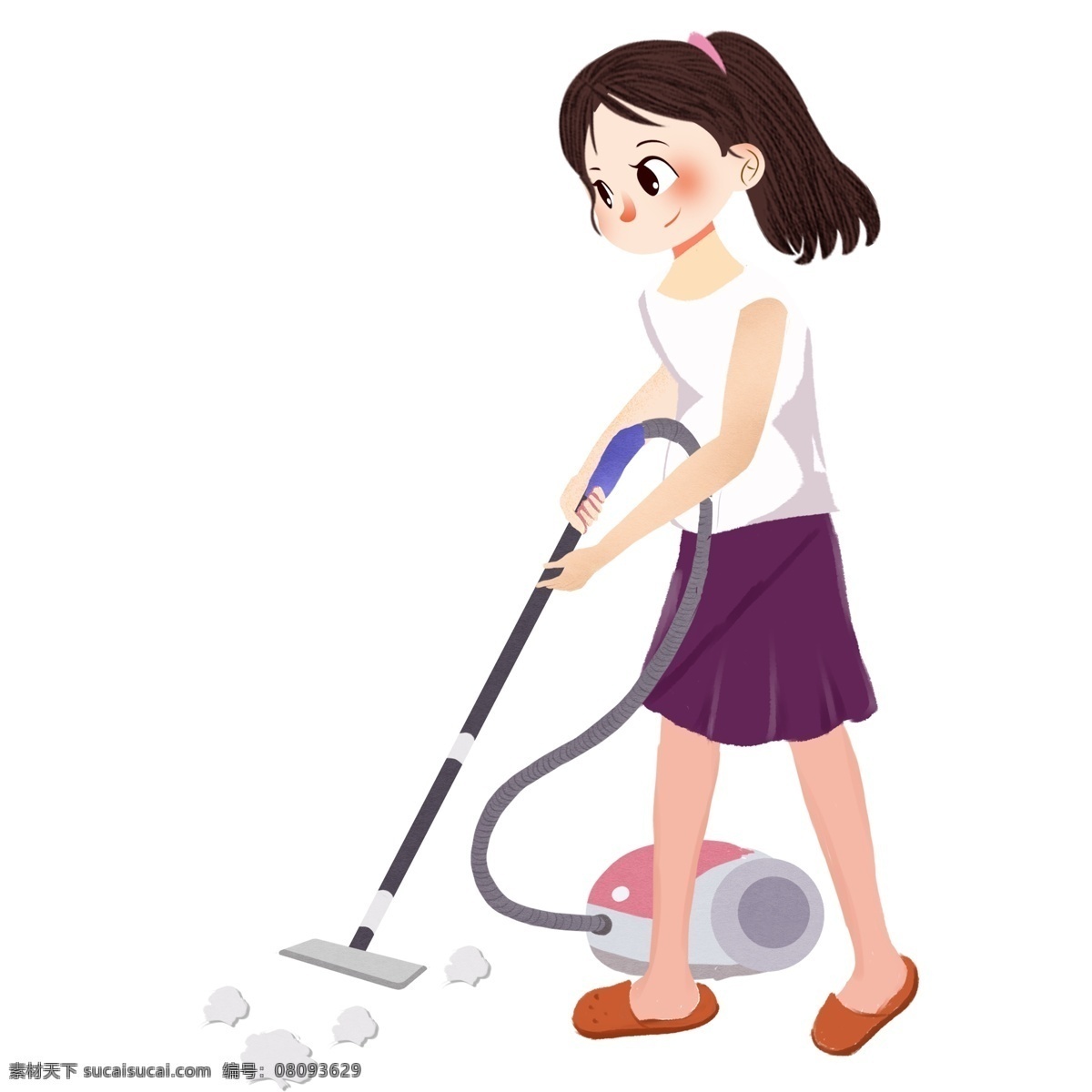 劳动 节用 吸尘器 打扫 女孩 劳动节 卡通 女生 五一 节日 人物 手绘 插画