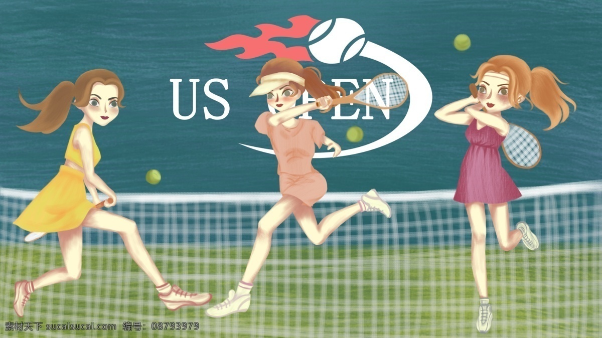 美 网 公开赛 运动 插画 绘画 网球 体育 美网公开赛 壁纸 公众号用图 微博用图
