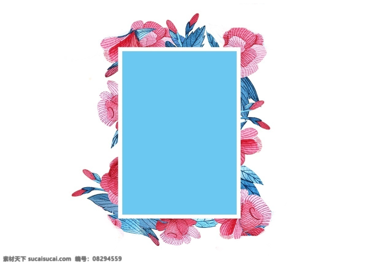 卡通 花朵 蓝色 方框 格式 边框 清新 透明元素 粉色 元素 免抠元素