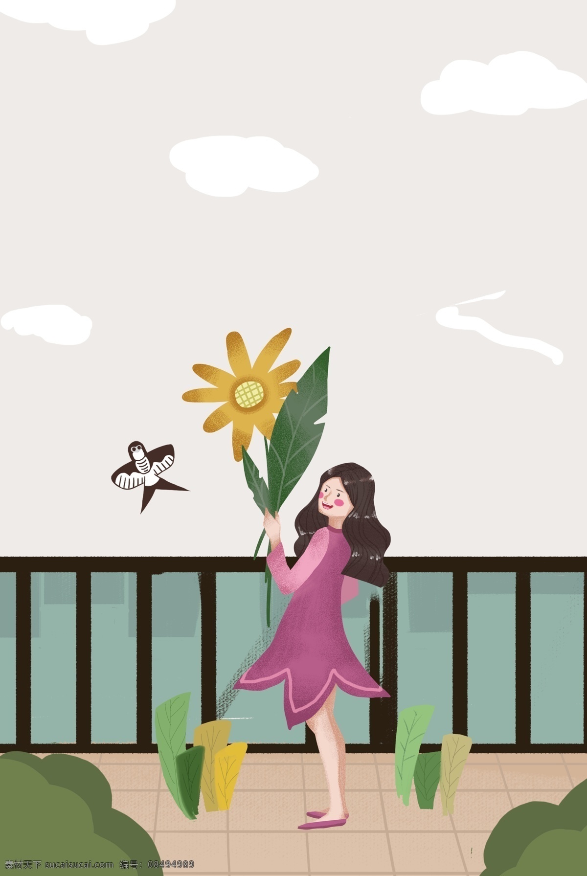 女神 节 城市 街道 少女 插画 海报 女神节 春天 清新 植物 出行 女孩 人物 插画风 促销海报
