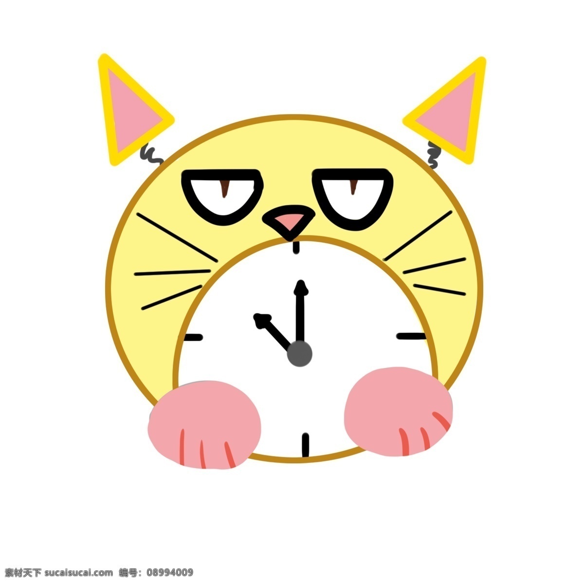 可爱 猫咪 坐式 闹钟 黄色 时间 时钟 暖色 生活 实用 计时 手绘矢量钟表 卡通闹钟